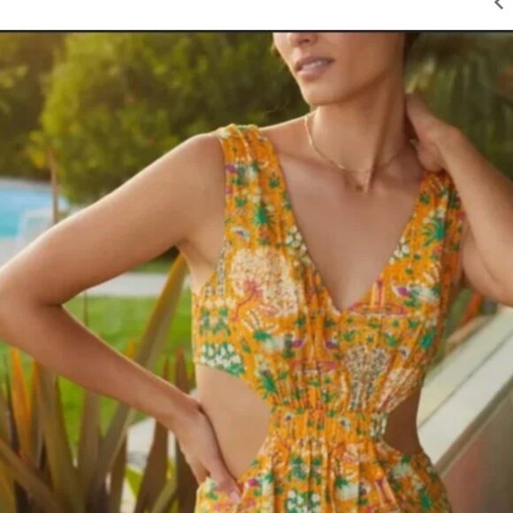 MAEVE by Anthropologie Marie Column Maxi Sun Yellow Cut Out Dress size large - Picture 10 of 11